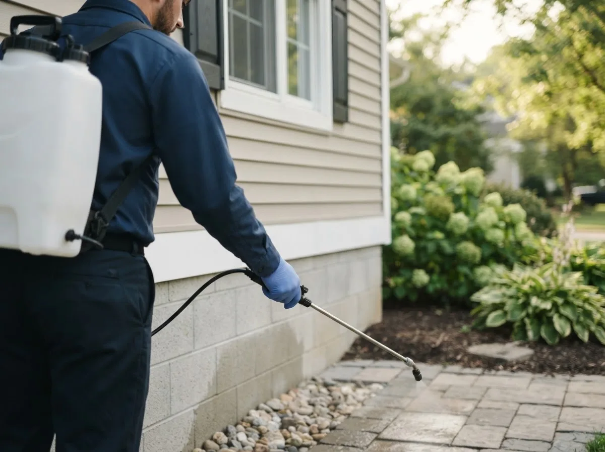 Pest control technician inspecting a home in Graham, NC